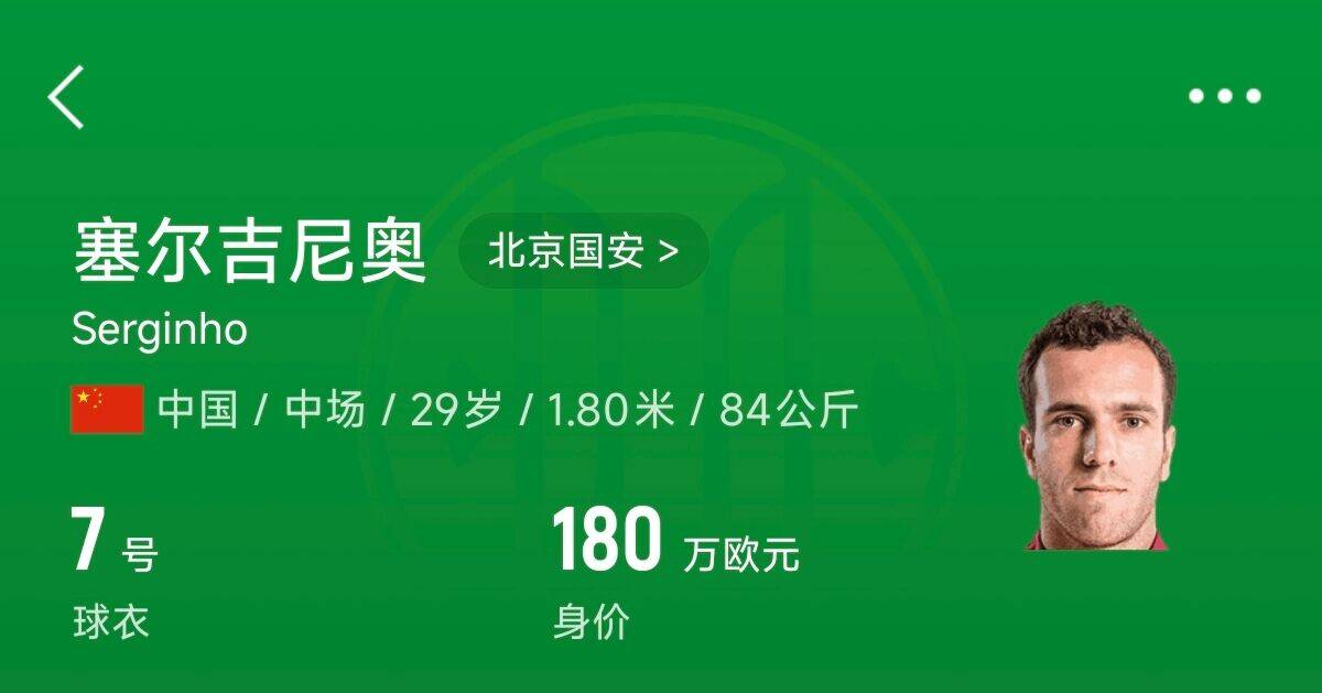  180萬歐！塞爾吉尼奧成為中國身價最高的球員，武磊120萬歐第2