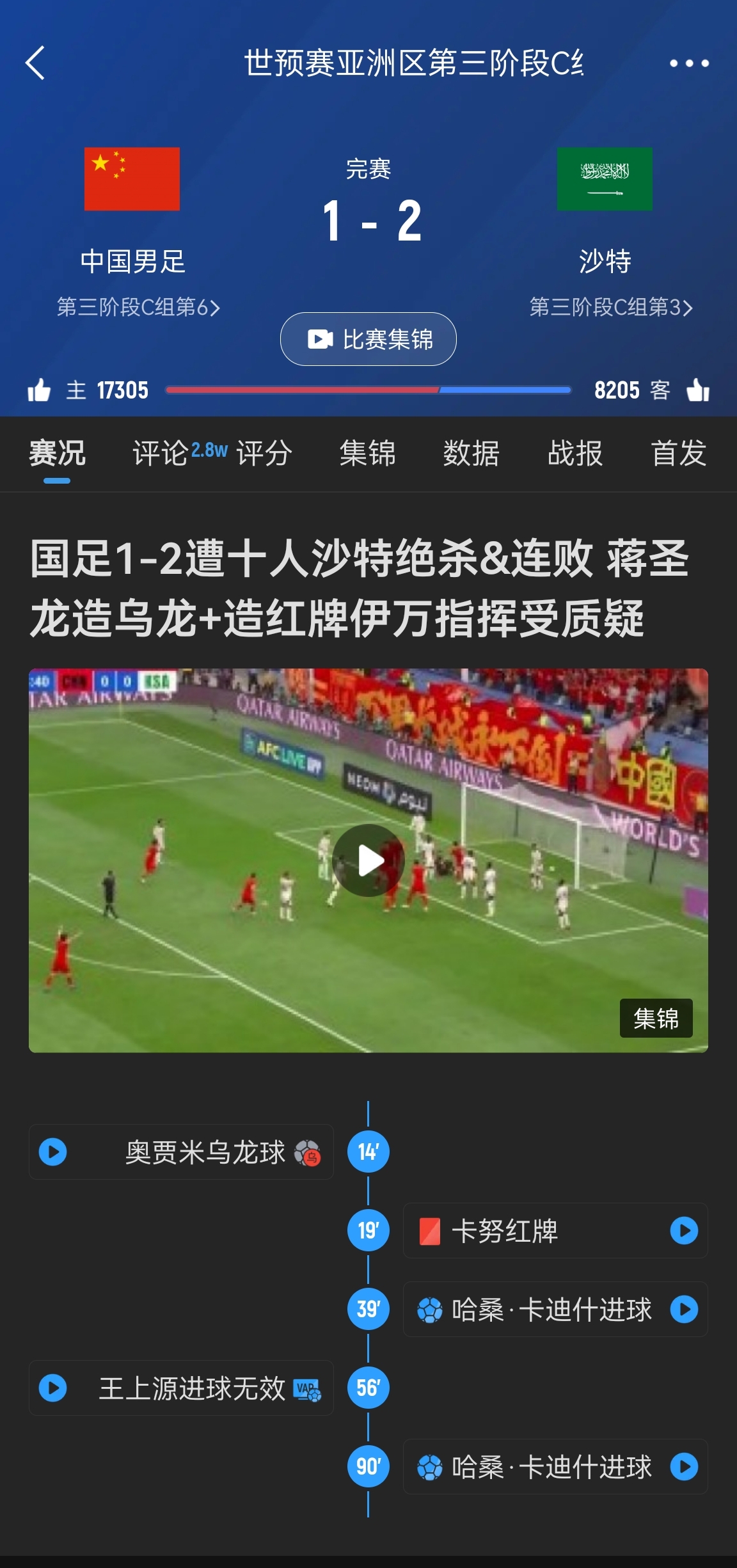  今天什么劇本？首戰(zhàn)沙特也是半場(chǎng)紅牌+蔣光太傷退，最后國(guó)足被翻